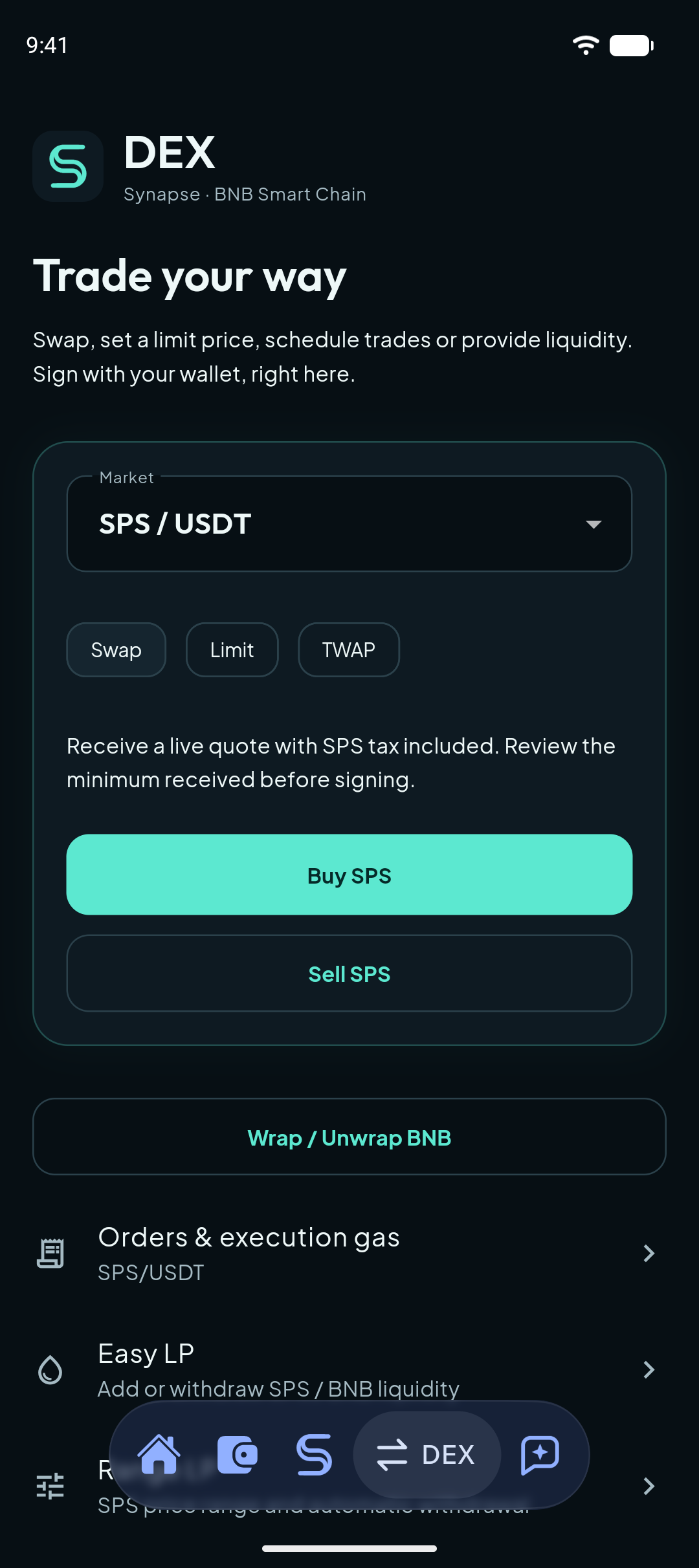 Native DEX in Synapse Wallet